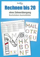 Vorschau - Mal- und Bastelvorlagen - Rechnen bis 20 (ohne Zehnerübergang) & Buchstaben lernen - Ausmalbilder Klasse 1 - Deckblatt