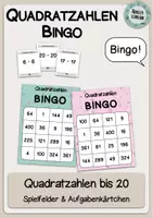 Vorschau - Spiele - Quadratzahlen Bingo - Spielfelder und Aufgabenkärtchen - Deckblatt