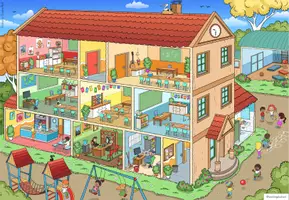 Vorschau - Arbeitsblätter - Schule | Wimmelbild | Anfangsunterricht | differenziert - Seite 1