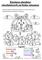 zapowiedź - Wielkanocna kolorowanka matematyczna – zamiana ułamków niewłaściwych na liczby mieszane - strona 1