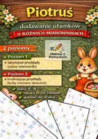 zapowiedź - Gra Wielkanocy Piotruś – dodawanie ułamków o różnych mianownikach | 2 poziomy trudności | kl. 5–8 - obwoluta