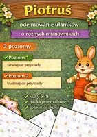 zapowiedź - Wielkanocny Piotruś Gra Matematyczna – odejmowanie ułamków o różnych mianownikach | 2 poziomy | kl. 5-8 - obwoluta