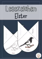 Vorschau - Mal- und Bastelvorlagen - Lesezeichenecke Elster Heimische Vögel - Deckblatt