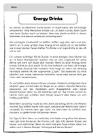 Vorschau - Arbeitsblätter - Leseverstehen: Energy Drinks (Textarbeit, Rechtschreibung, Grammatik) - Seite 1