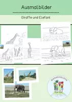 Vorschau - Mal- und Bastelvorlagen - Ausmalbilder / Afrika / Giraffe / Elefant / Bilder Afrika / KITA - Deckblatt