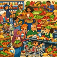 Vorschau - Stundenentwürfe - A1 - Wimmelbild - Im Supermarkt / Auf dem Markt - Deckblatt
