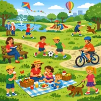 Vorschau - Stundenentwürfe - A1 - Wimmelbild - Ein Tag im Park - Deckblatt