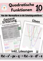 Vorschau - Arbeitsblätter - Quadratische Funktionen: Umwandeln in die Scheitelpunktform mit quadratischer Ergänzung - Deckblatt