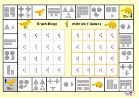 Vorschau - Spiele - Bruch-Bingo "gelbe Dinos": gemischte Schreibweise - Deckblatt