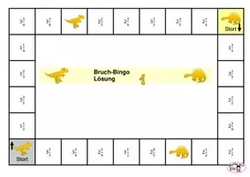 Vorschau - Spiele - Bruch-Bingo "gelbe Dinos": gemischte Schreibweise - Seite 1