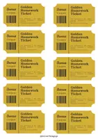 Vorschau - Spiele - Golden Homework Ticket (Englisch) - Hausübungsgutschein/ Homework Coupon - Deckblatt