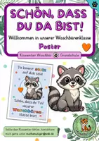 Vorschau - Poster - Klassentier Waschbär (Waschbärenklasse) – Wertschätzendes Klassenposter - Deckblatt
