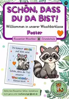 Vorschau - Poster - Klassentier Waschbär (Waschbärklasse) – Wertschätzendes Klassenposter - Deckblatt