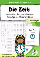 Vorschau - Anderer Materialtyp - Zeit & Uhr – Klasse 4 | Arbeitsblätter, Übungen zu Uhrzeit, Zeitdauer & Zeitspannen mit Lösungen - Deckblatt