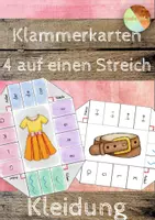 Vorschau - Aufgabenkarten - "4 auf einen Streich" - Kleidung - Klammerkarten - Deckblatt