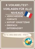 Vorschau - Test - Sammlung Vokabeltests Französisch - digital beschreibbar - dreifach differenziert. Sofort einsetzbar: Öffnen ➡️ zu übersetzende Wörter eintippen ➡️ ausdrucken. - Seite 1