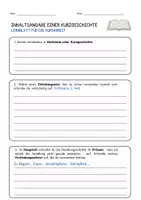 Vorschau - Arbeitsblätter - Inhaltsangabe einer Kurzgeschichte - Seite 1