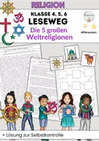 Vorschau - Stundenentwürfe - Lesetext Die fünf Weltreligionen – Religionsunterricht, Klasse 4, 5, 6, 7 - Deckblatt