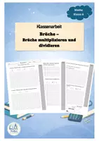 Vorschau - Test - Klassenarbeit Brüche multiplizieren und dividieren l Mathematik Klasse 6 - Deckblatt