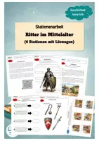 Vorschau - Arbeitsblätter - Ritter im Mittelalter – Stationenarbeit für Klasse 5/6 mit Lösungen & Bildern - Deckblatt