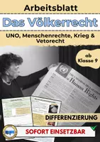 Vorschau - Arbeitsblätter - Völkerrecht Arbeitsblatt | UNO, Menschenrechte Vetorecht | Klasse 9/10 - Deckblatt
