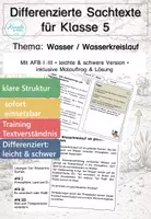 Vorschau - Arbeitsblätter - Wasser & Wasserkreislauf Klasse 5 | Differenzierte Sachtexte mit AFB I–III, Nachhaltigkeit & Lösungen - Deckblatt