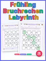 Vorschau - Arbeitsblätter - Bruchrechnen Labyrinthe Klasse 6-7: Frühling & Ostern Bundle Addieren, Subtrahieren, Dividieren & gemischte Aufgaben - Deckblatt