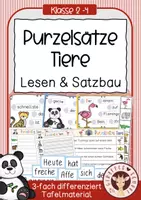 Vorschau - Unterrichtsreihen - Purzelsätze / Schüttelsätze Tiere– Satzbau üben (Klasse 1–4) - Deckblatt