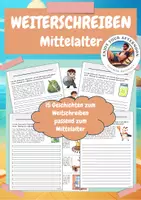 Vorschau - Arbeitsblätter - Geschichten weiterschreiben Mittelalter 🏰 |15 Schreibanlässe – Deutsch Klasse 3–4 | Kreatives Schreiben - Deckblatt
