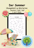 Vorschau - Arbeitsblätter - ☀️Übungsblatt zu Wortarten Sommer | Merkwörter Sommer | Wortschatz Sommer | Wortsammlung Sommer | Deutsch | DaZ | DaF | 2. und 3. Klasse | Arbeitsblatt Wortarten Grundschule | Sommer Wörter - Deckblatt