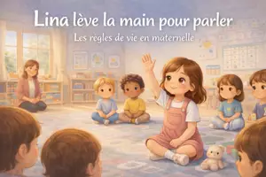 Aperçu - Cartes / Images - Kamishibai – Lina lève la main pour parler | Les règles de vie en maternelle - Page de couverture