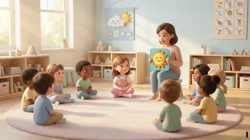 Aperçu - Cartes / Images - Kamishibai – Lina écoute pendant le regroupement | Les règles de vie en maternelle - Page 1