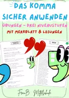 Vorschau - Arbeitsblätter - Das Komma sicher anwenden | Merkblatt & Übungen in drei Niveaustufen | inkl. Lösungen | Klasse 6 und 7 - Deckblatt