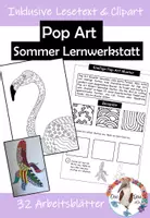 Vorschau - Unterrichtsreihen - Sommer Lernwerkstatt - Pop Art inklusive Lesetext und Cliparts - Deckblatt