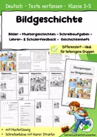 Vorschau - Arbeitsblätter - Bildgeschichte „Verschlafen“ – Lückentexte & Zuordnungsaufgaben | Texte verfassen Klasse 2–4 - Deckblatt