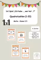Vorschau - Spiele - 1x1 Spiel "Ich habe ..., wer hat ... ?" Quadratzahlen - Deckblatt