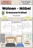 Vorschau - Arbeitsblätter - Wohnen Möbel Haus Kreuzworträtsel Arbeitsblatt differenziert - DaZ DaF Sprachförderung - Deckblatt