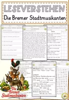Vorschau - Arbeitsblätter - Die Bremer Stadtmusikanten, Lesen und Verstehen Arbeitsblätter mit Lesetext, Fragen - Deckblatt