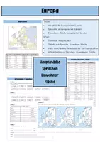 Vorschau - Arbeitsblätter - Europa: Hauptsstädte + Sprachen, Einwohner, Fläche - Deckblatt
