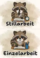 Vorschau - Bildkarten - Sozialformen Karten Grundschule – Waschbär Klassentier (Freebie) - Seite 1