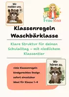 Vorschau - Poster - Klassenregeln Grundschule – Regelkarten mit Klassentier Waschbär - Deckblatt