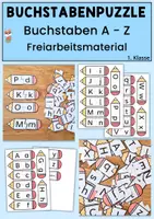 Vorschau - Stationenlernen - Buchstabenpuzzle A-Z, Freiarbeitsmaterial Klasse 1, Alphabet lernen, Groß- und Kleinbuchstaben zuordnen - Deckblatt