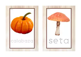 Vista previa - Tarjetas / Manipulativos - Vocabulario letra minúscula imprenta punteada (otoño) - página 1