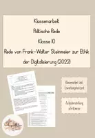 Vorschau - Klassenarbeiten - Klassenarbeit Poltische Rede Klasse 10 mit EWH Steinmeier Rede 2022 - Deckblatt