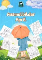 Vorschau - Mal- und Bastelvorlagen - Ausmalbilder Frühling Grundschule – April & Regen (16 Malvorlagen) - Deckblatt