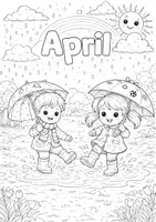 Vorschau - Mal- und Bastelvorlagen - Ausmalbilder Frühling Grundschule – April & Regen (16 Malvorlagen) - Seite 1