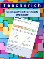 Vorschau - Merkblätter - Dezimalzahlen - Stellenwerte - Merkblatt - Deckblatt