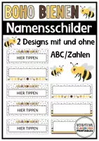 Vorschau - Mal- und Bastelvorlagen - Namensschilder | Boho Bienen Klassenzimmer Deko - Deckblatt