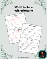 Vorschau - Aufgabenkarten - wörtliche Rede - Fraiarbeitskartei - Deckblatt