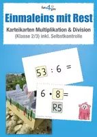 Vorschau - Aufgabenkarten - Einmaleins mit Rest üben – Karteikarten Multiplikation & Division (Klasse 2/3) | inkl. Selbstkontrolle - Deckblatt